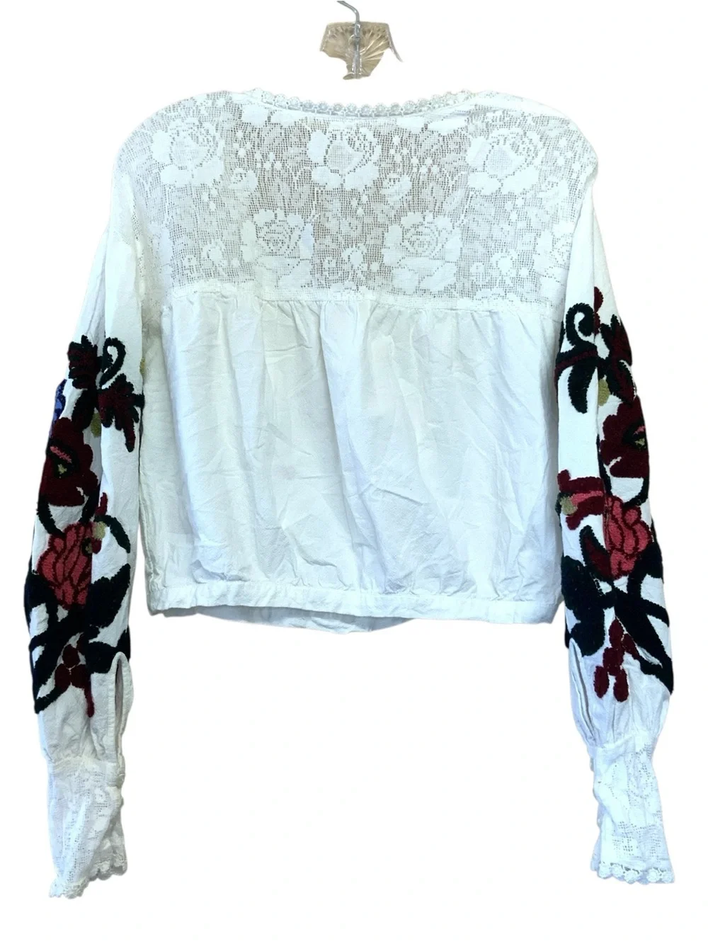 Free People Meadows XS Embroidered Flowy Peasant Cropped Boho Festival Top
